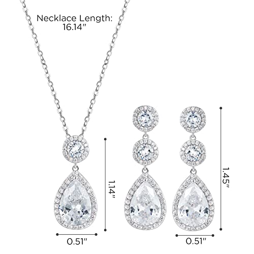 Teardrop Cubic Zirconia Bridal Necklace and Earrings Set for Women V959481