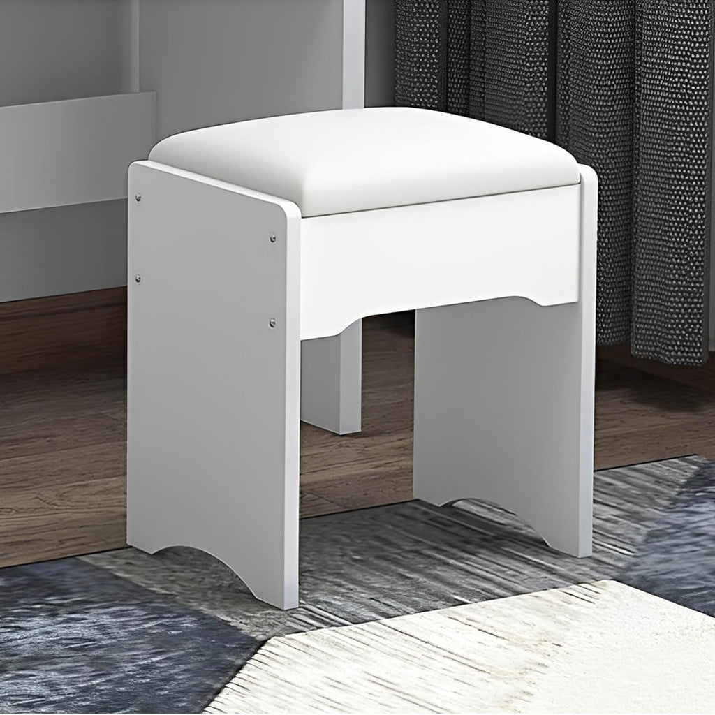 Vanity Desk with Mirror and Lights, Makeup Table with Drawers and Stool Q70965