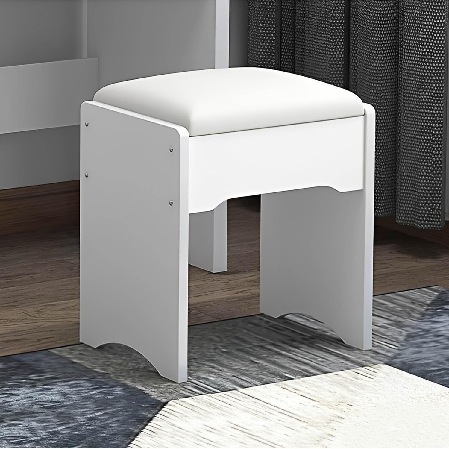 Vanity Desk with Mirror and Lights, Makeup Table with Drawers and Stool Q70965