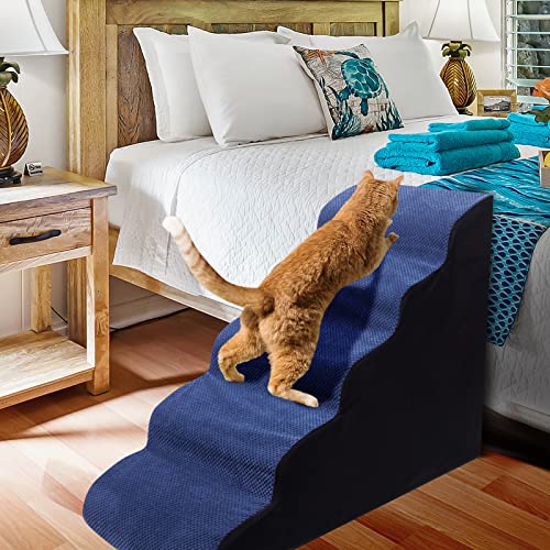 Foam 5 Tier Dog Steps for High Beds, Extra Wide Non-Slip Pet Stairs for Small Older Dogs Cats I4454