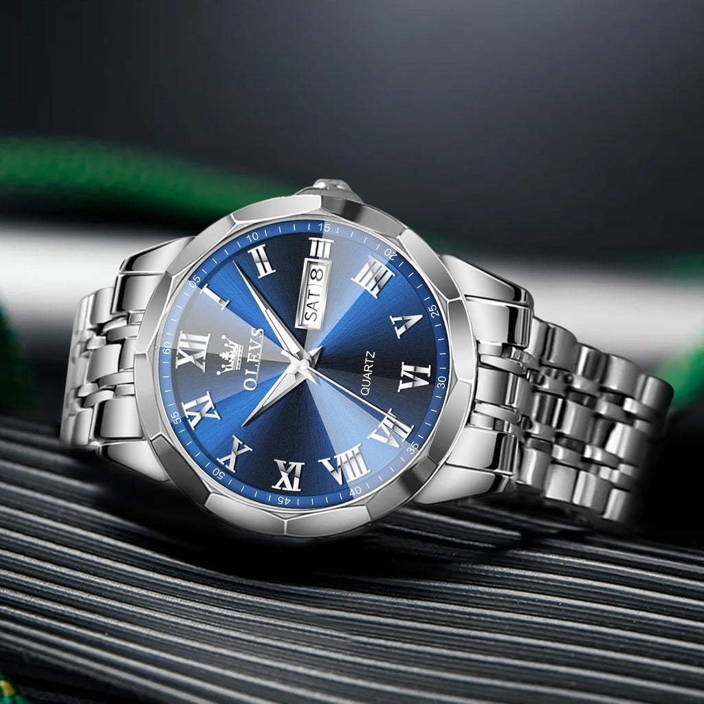Men's Stainless Steel Watch with Date, Luminous Quartz, Waterproof H7285