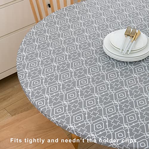 Round Vinyl Fitted Tablecloth with Flannel Backing Elastic Edge Waterproof T968