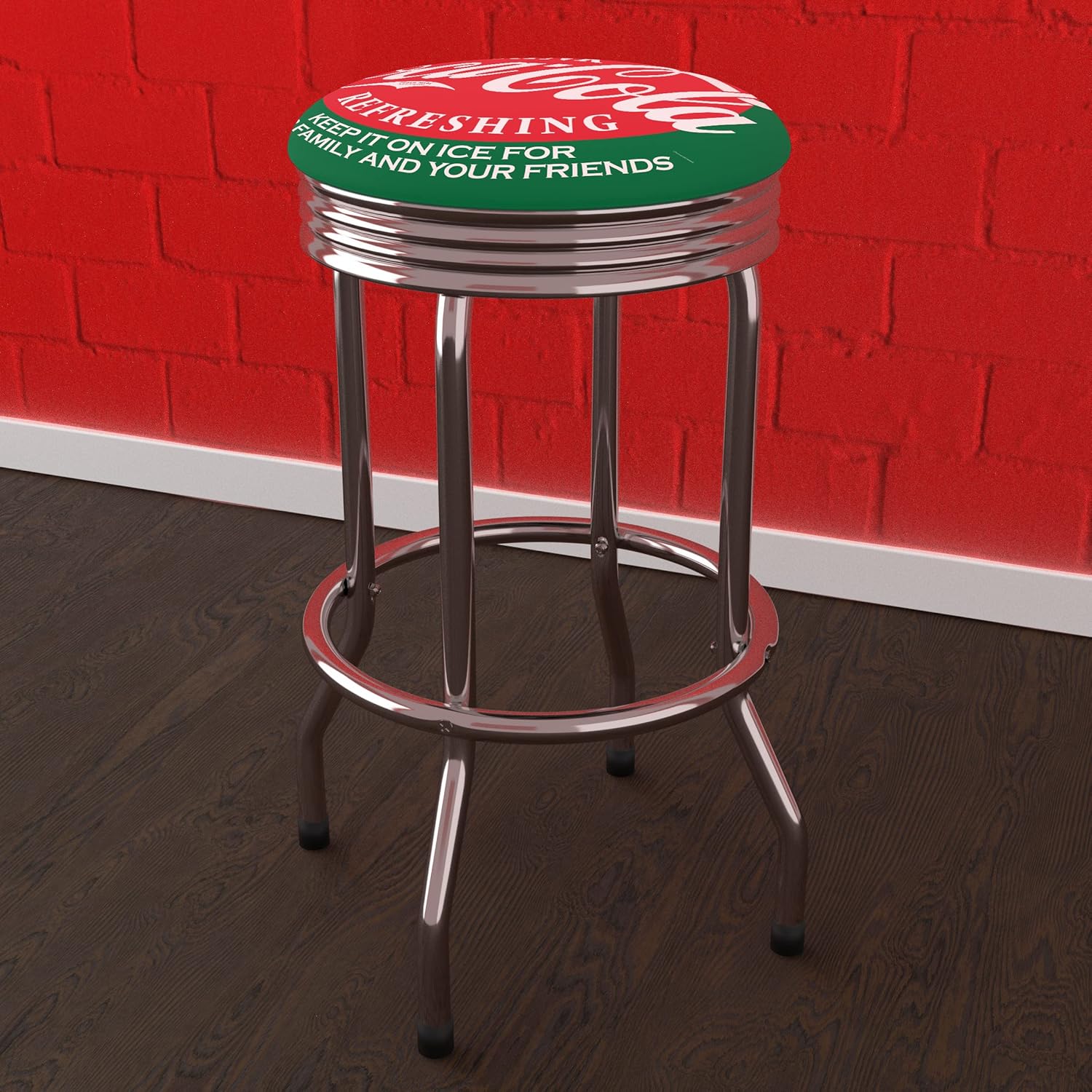 Bar Stool with Retro Chrome Ribbed Side - Swivel Chair for Game Room, Garage, or Home Bar X437091