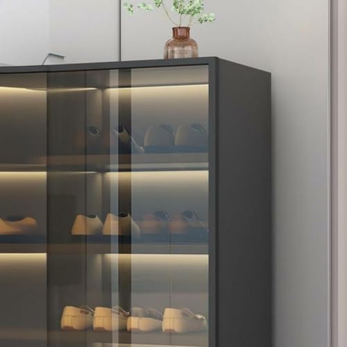 Shoe Cabinet with Glass Doors and Sensor Light, 6-Tier Freestanding Shoe Rack Storage Organizer T33337
