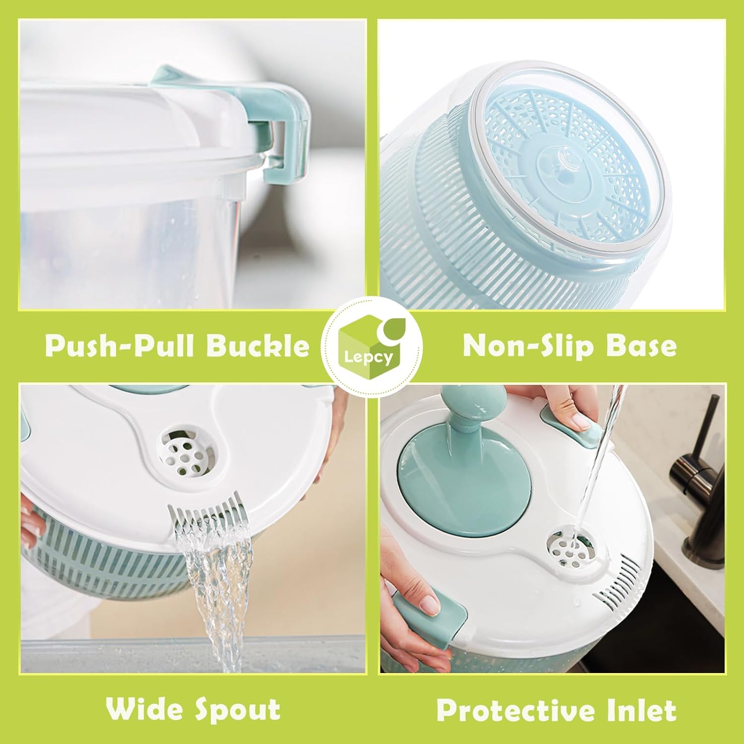 Salad Spinner, 4.8 Qt Large Capacity with Storage Lid, Non-skid Base D1698