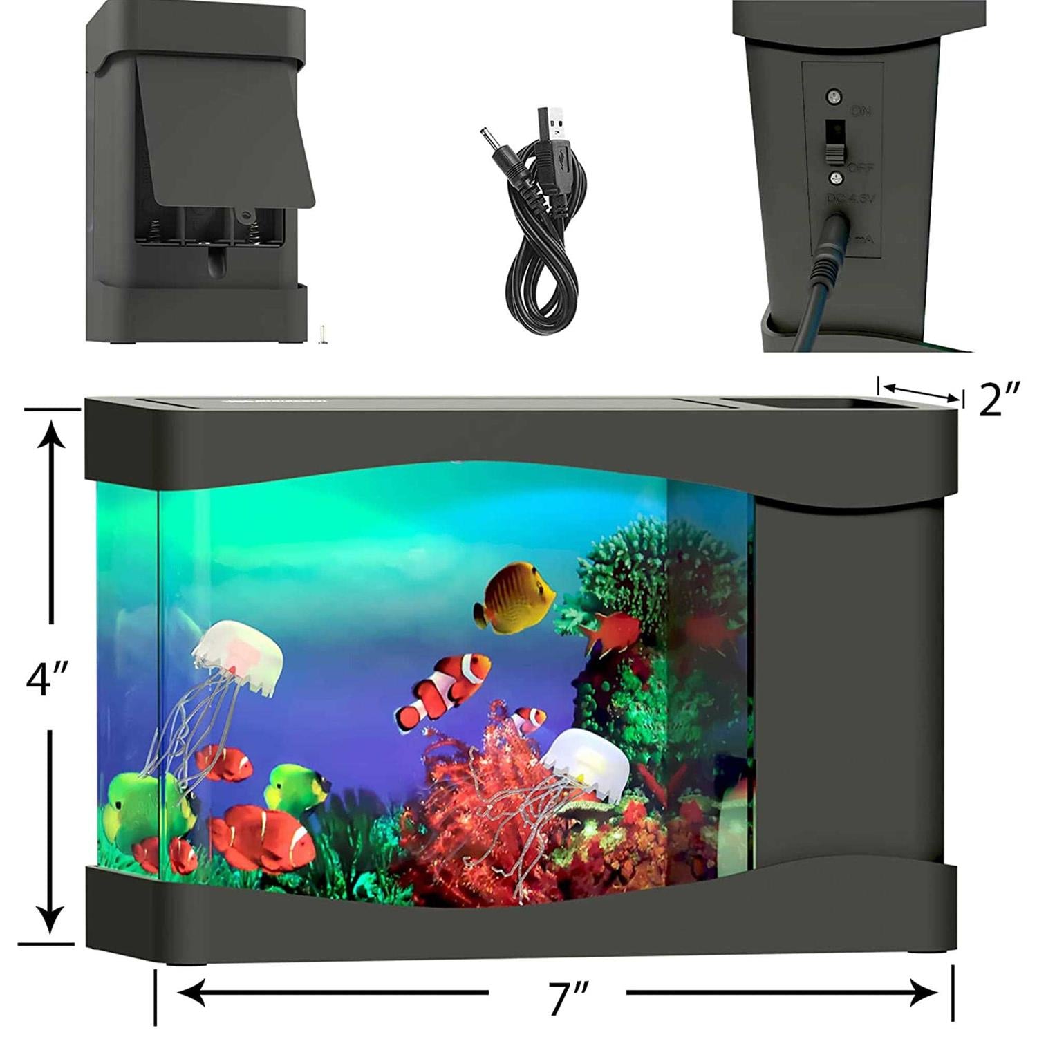 Mini Jellyfish Aquarium Artificial Fish Tank with Moving Fish USB Battery Powered G166269