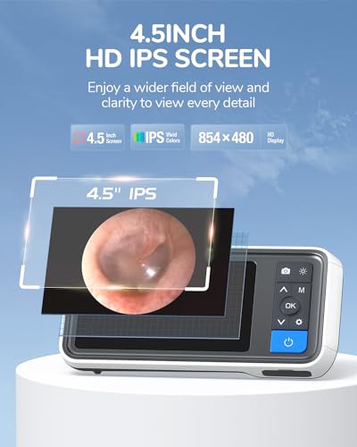 Otoscope Ear Camera with 4.5" IPS Screen, FHD Visual Ear Cleaner with Light G22735