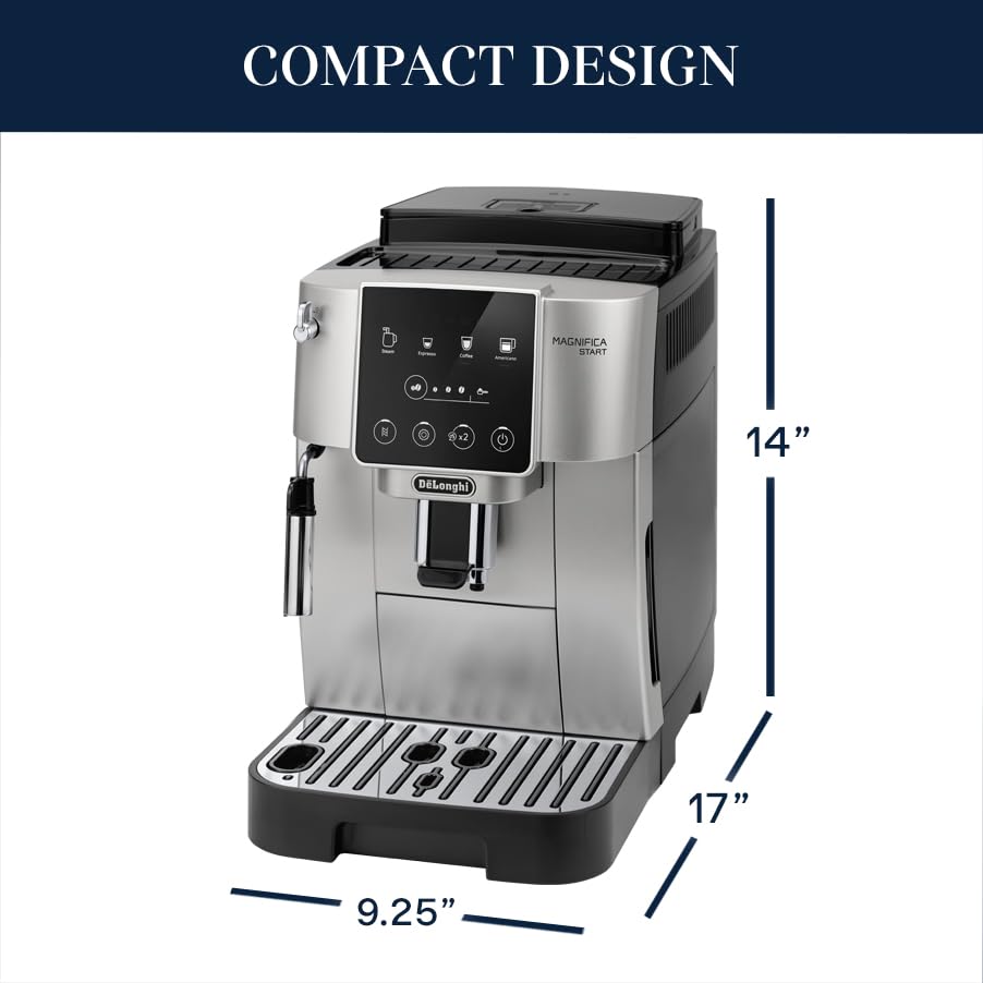 Automatic Espresso & Coffee Machine with Manual Milk Frother, Built-in Grinder, Silver D4552