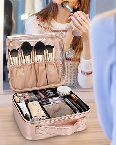 Travel Makeup Train Case with Adjustable Dividers and Shoulder Strap R396936