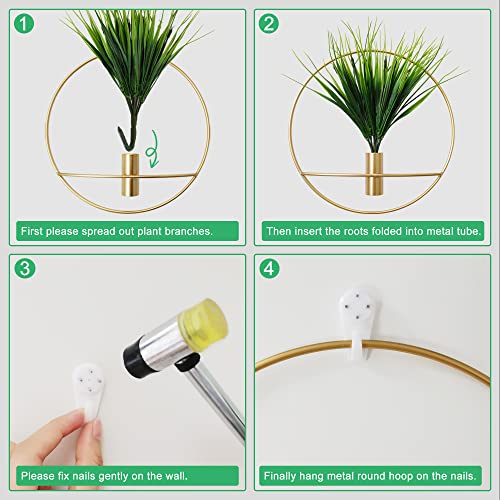Set of 2 Artificial Plants with Gold Metal Hanging Hoop for Wall Decor L338100