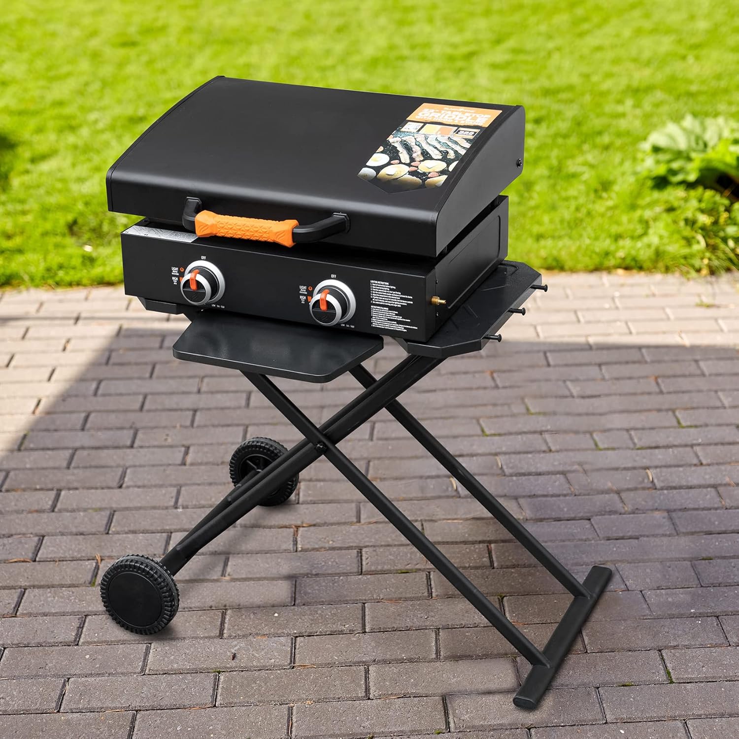 Portable Griddle Stand for 22 Inch & 17 Inch, Outdoor Fold Grill Cart with Wheel and Shelf M78912
