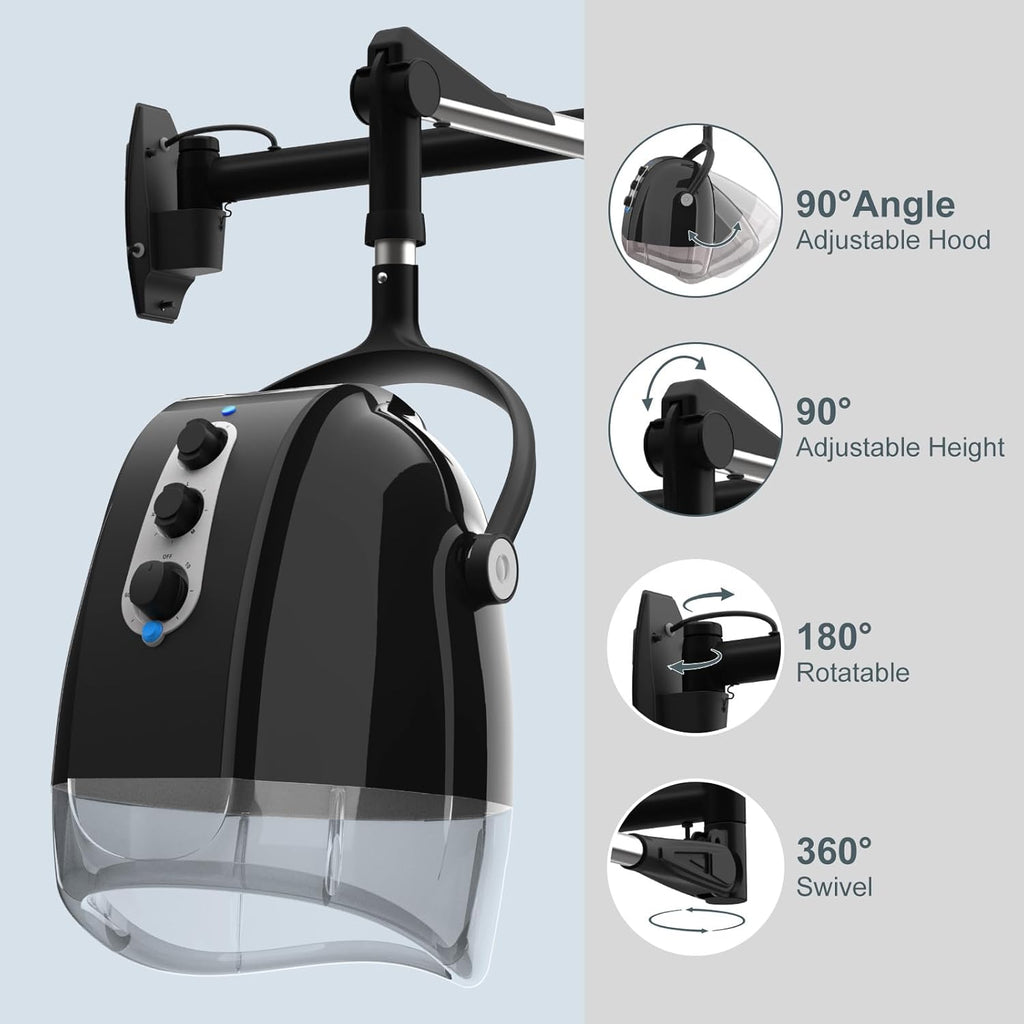 Wall Mount Hooded Hair Dryer with Ionic Technology and Adjustable Timer O67685
