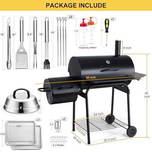 Charcoal Grill Offset Smoker with 770 Sq.In. Cooking Space A821