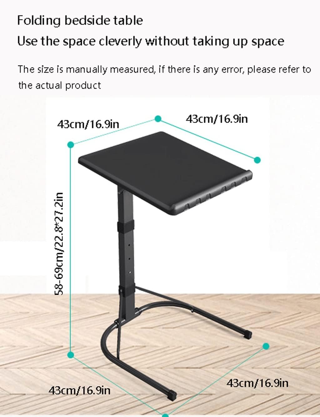 Foldable Overbed Table with Adjustable Height for Bedside Use H74569