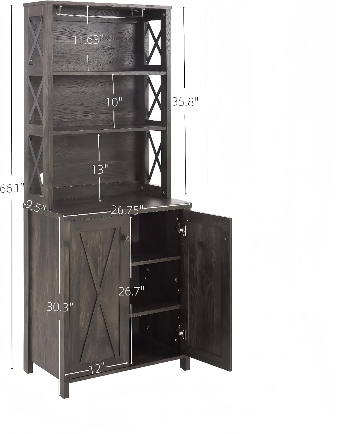 Coffee Bar Cabinet with Microwave Stand, Metal Frame, Hollow Out Barn Design J881