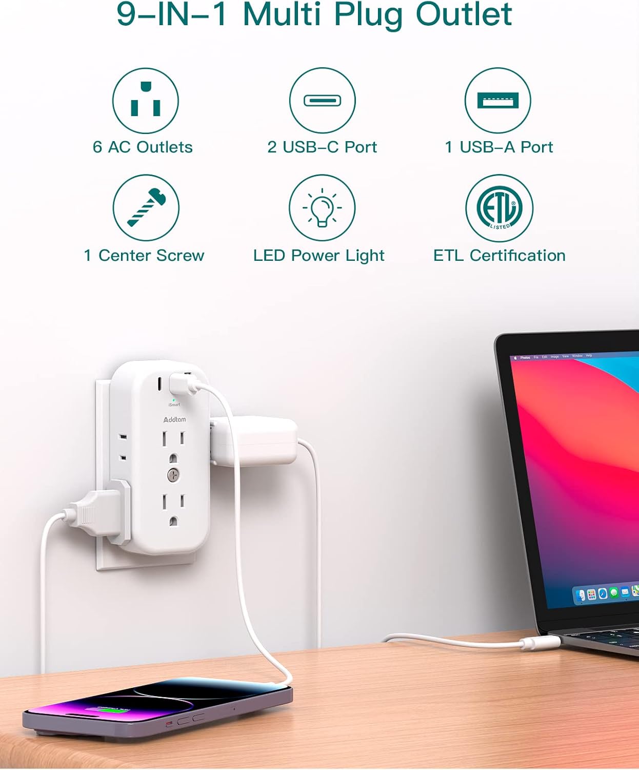 6 Outlet Splitter with 3 USB Wall Charger, Surge Protector Plug Expander I70230