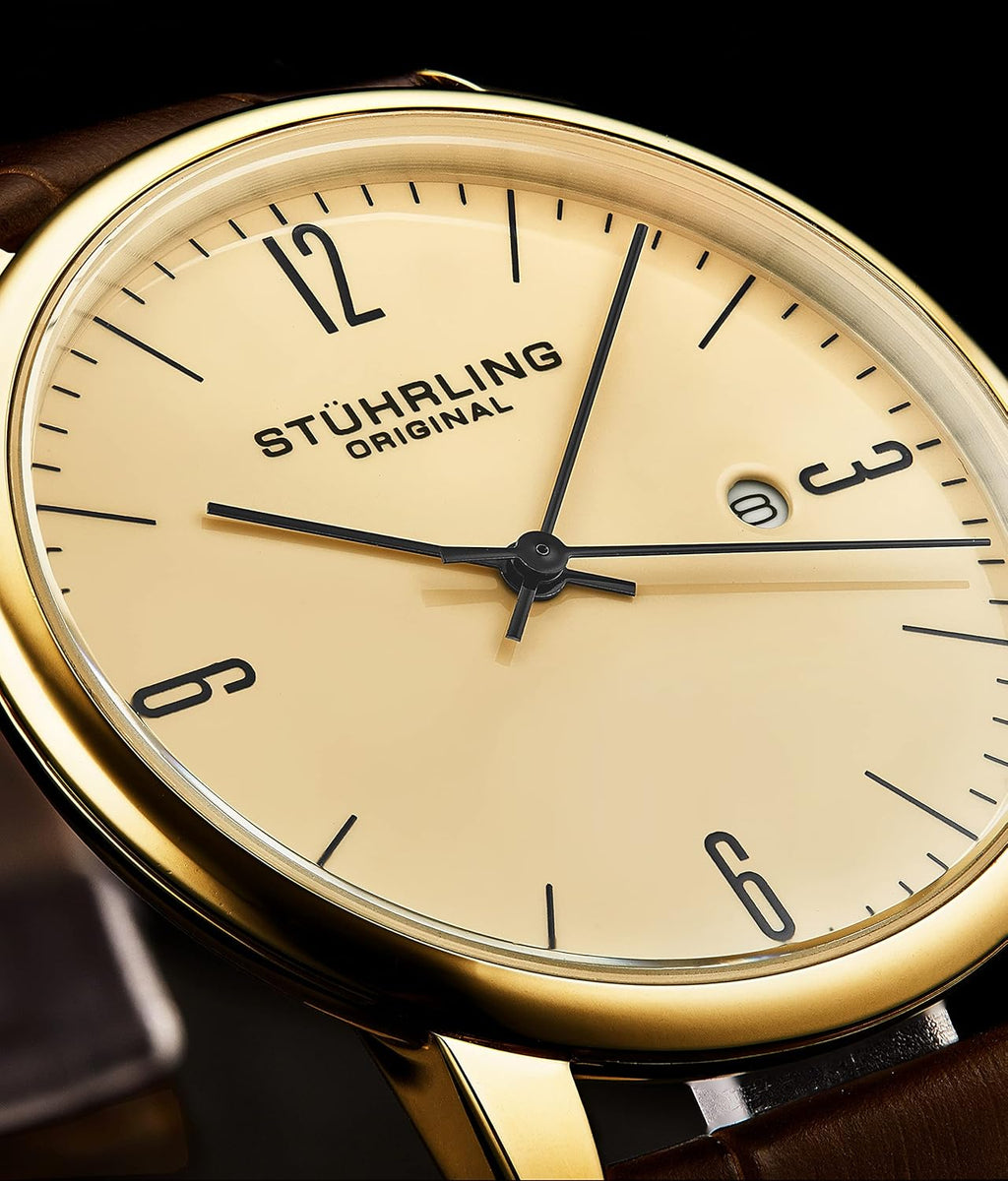 Men's Watch with Calfskin Leather Strap, Analog Dial with Date V846966