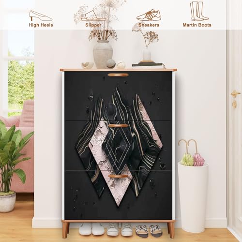 Shoe Cabinet with 3 Flip Drawers Pastel Colors Wooden Storage for Entryway V4187