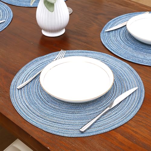 Glitter Gold Round Braided Placemats Set of 8 Washable 15 Inch E600004