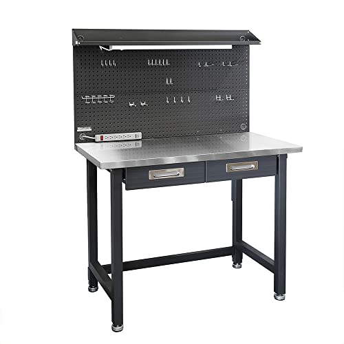 Heavy Duty Lighted Workcenter with Pegboard, 500 lbs Capacity, Stainless Steel Top, 48" W L722