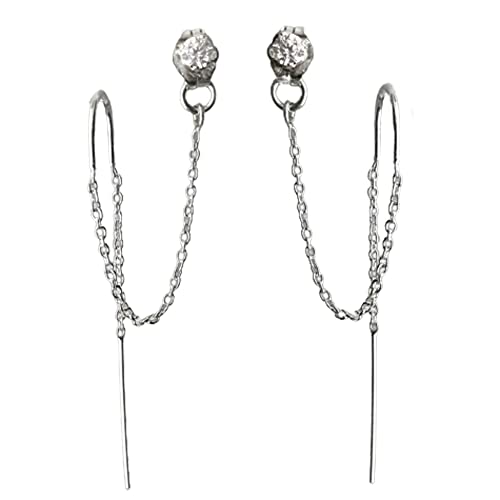 Double Piercing Earrings Gold - 14k Gold Filled Two Hole Earrings with Cubic Zirconia Chain G755695