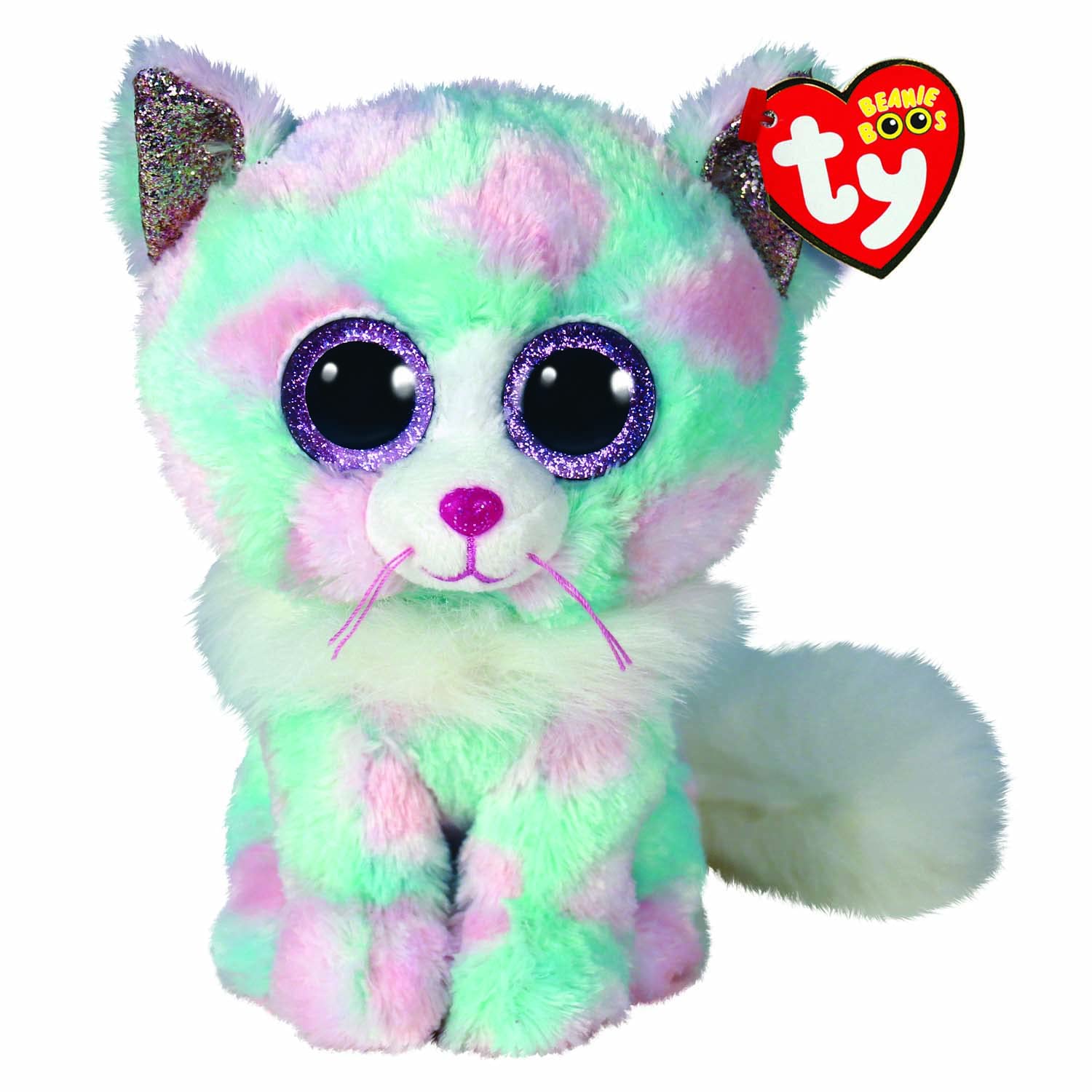 Ty - Beanie Boo's - Soft Toy Opal The Cat 15 cm, Pink and Blue, TY36376