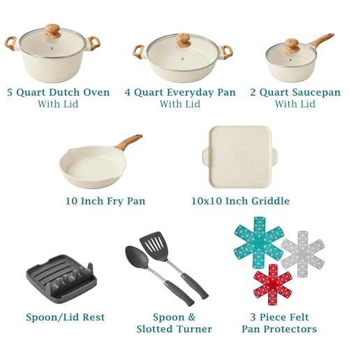 14-Piece Cast Aluminum Cookware Set with Nonstick Coating, Charcoal Speckle P77458