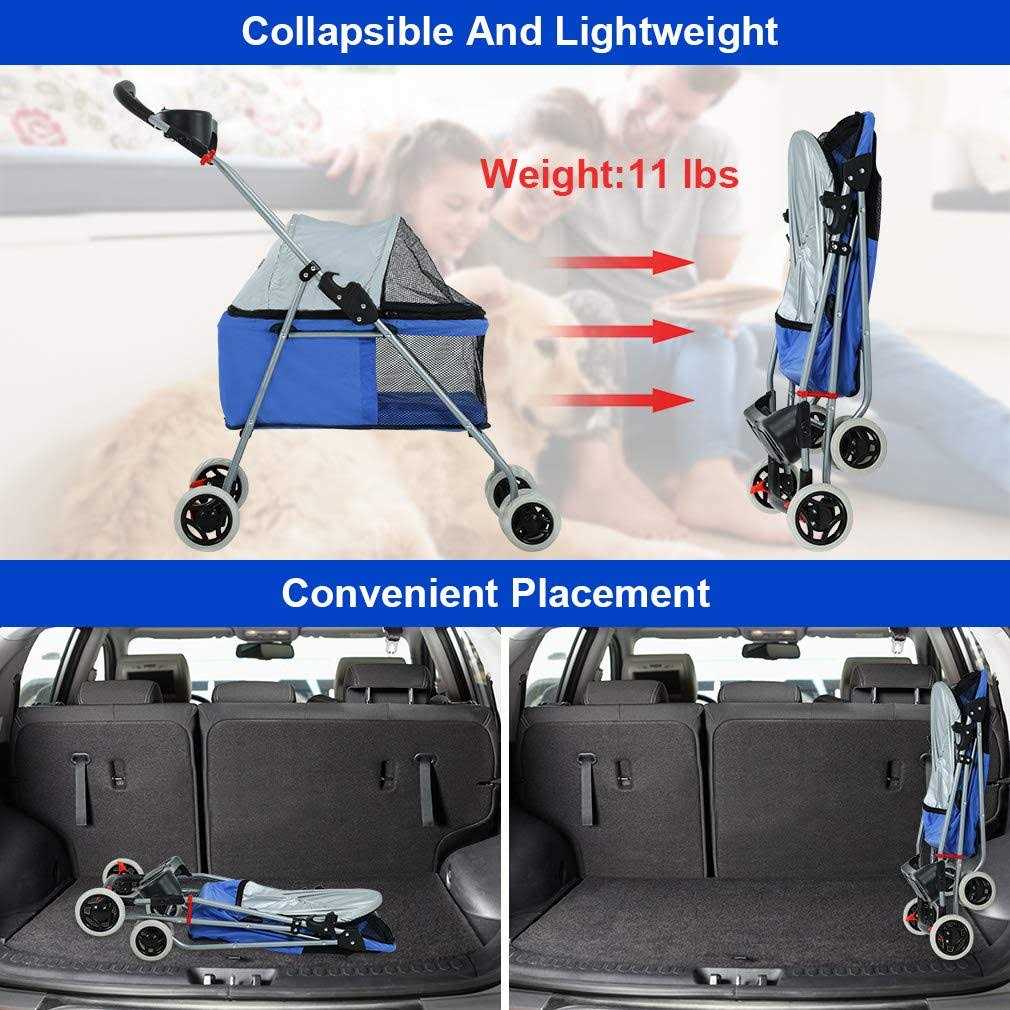 Pet Stroller 4 Wheels Folding Waterproof Portable Travel with Cup Holder U49261