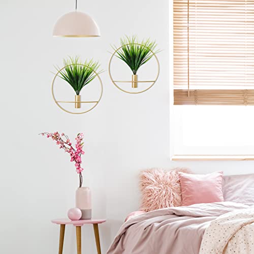 Set of 2 Artificial Plants with Gold Metal Hanging Hoop for Wall Decor L338100