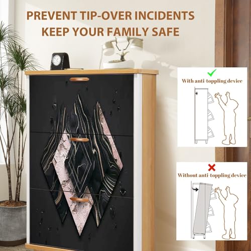 Shoe Cabinet with 3 Flip Drawers Pastel Colors Wooden Storage for Entryway V4187