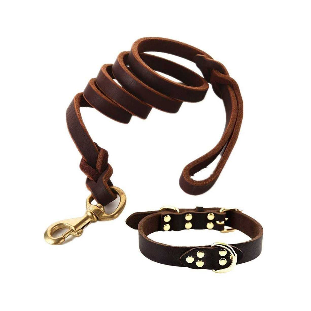 Braided Leather Dog Leash 6 Foot Heavy Duty Training Leash for Dogs U66625