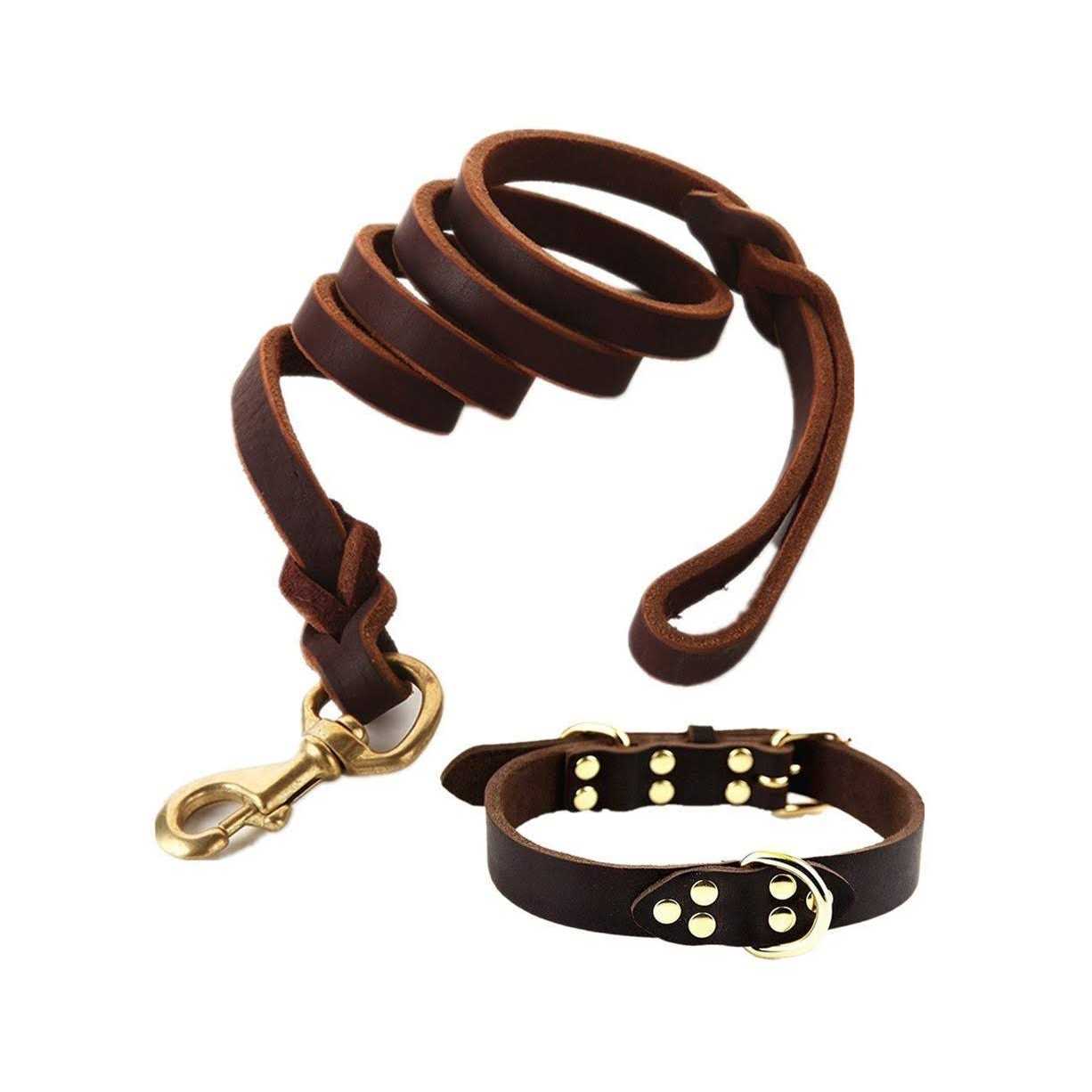 Braided Leather Dog Leash 6 Foot Heavy Duty Training Leash for Dogs U66625
