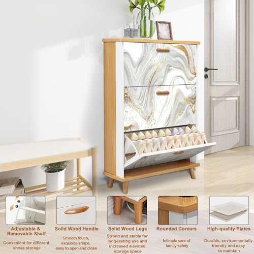 Shoe Cabinet with 3 Flip Drawers Wooden Storage for Entryway X55058