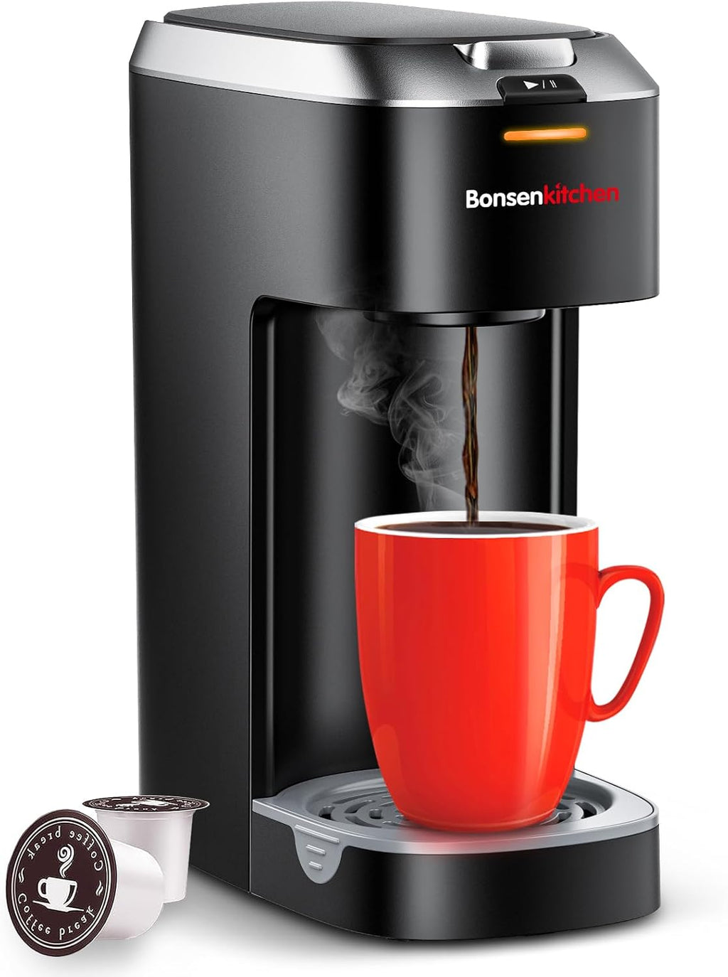 Bonsenkitchen Single Serve Coffee Maker, Coffee Brewer for K Cup Capsule, Fast Brewing Coffee Machine, Space Saving Design, Brew Sizes 6 to 12oz