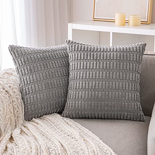 Pack of 2 Blue Pillow Covers Corduroy Decorative Throw Pillow Covers 12x20 Inch for Couch Bed Living Room Soft Striped Lumbar Cushion Case Rustic Boho Pillows Neutral Pillows Room Fall Decor