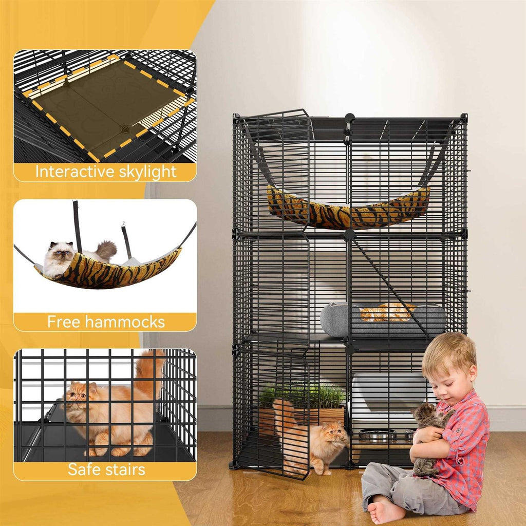 Cat Cage Cat Enclosures Cat Kennel with Extra Large Hammock for 1-2 Cats Q593