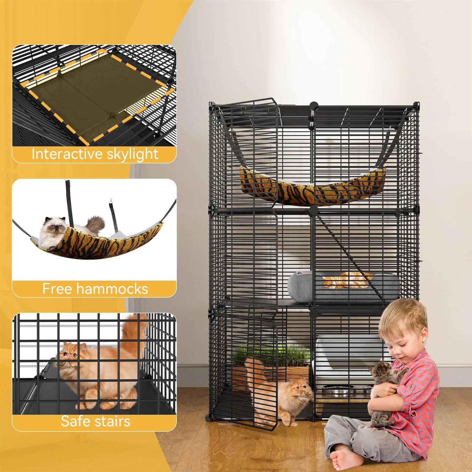Cat Cage Cat Enclosures Cat Kennel with Extra Large Hammock for 1-2 Cats Q593
