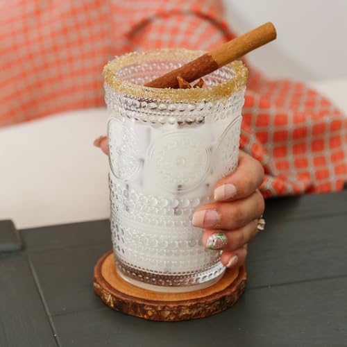 Hobnail Beaded Floral Rose Gold Drinking Glasses Set of 6, 13 oz Vintage Glassware Q3725