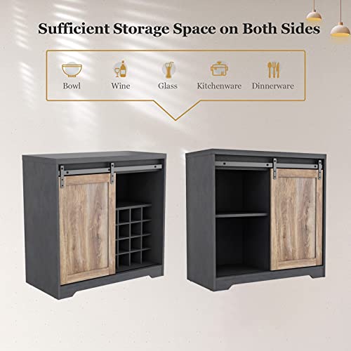 Farmhouse Coffee Bar Cabinet with Wine Rack and Sliding Barn Door, Black X950936