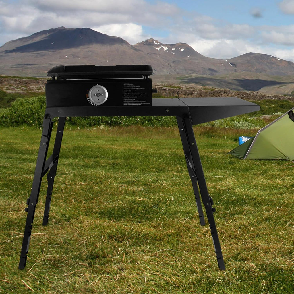 Portable Griddle Stand for Table Top Grill, Outdoor Camping Cooking Station with Side Shelf R5689