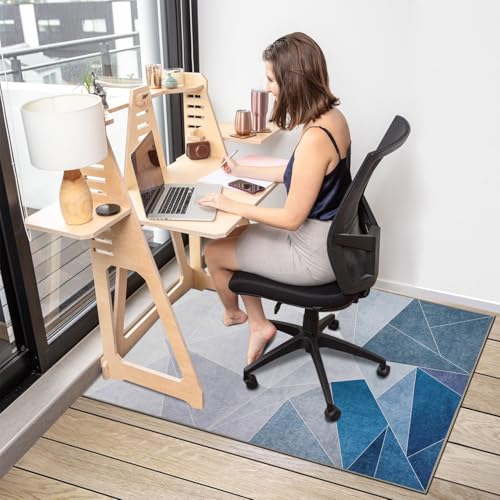 Office Chair Mat for Hardwood Floor, 36"x48", Anti-Slip, Black Blue O2806