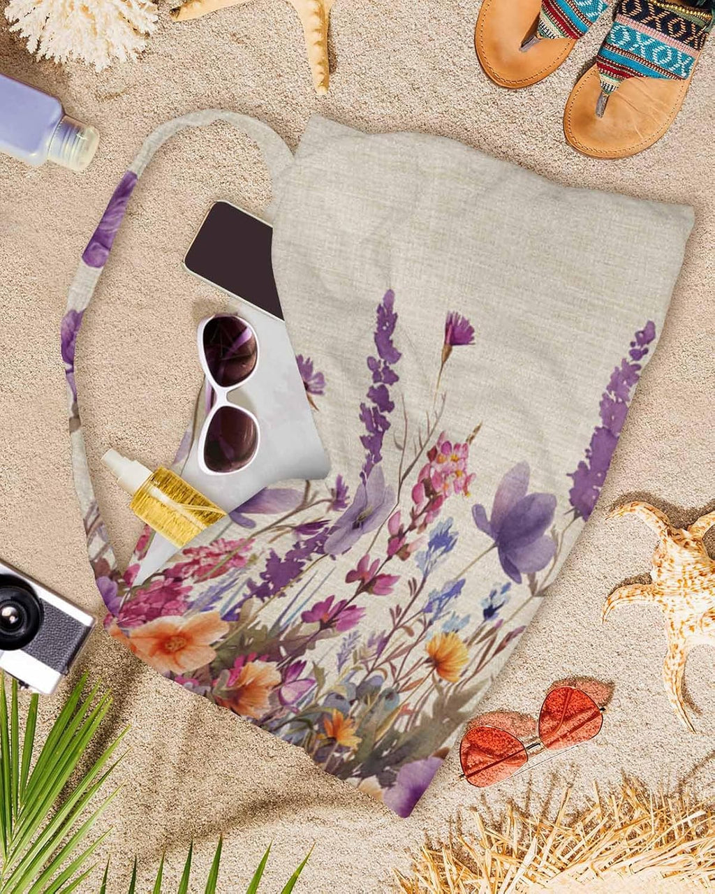 Beach Chair Cover with Side Pockets, Quick Dry, Watercolor Floral Print J8386