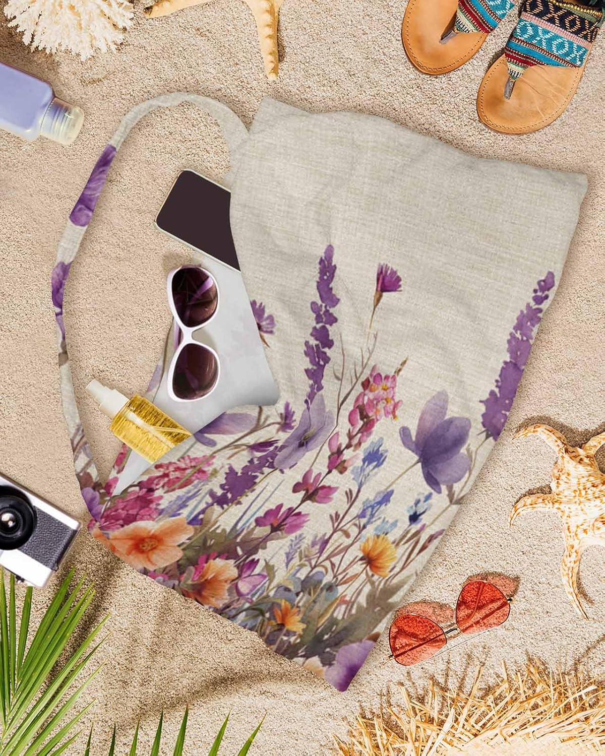Beach Chair Cover with Side Pockets, Quick Dry, Watercolor Floral Print J8386