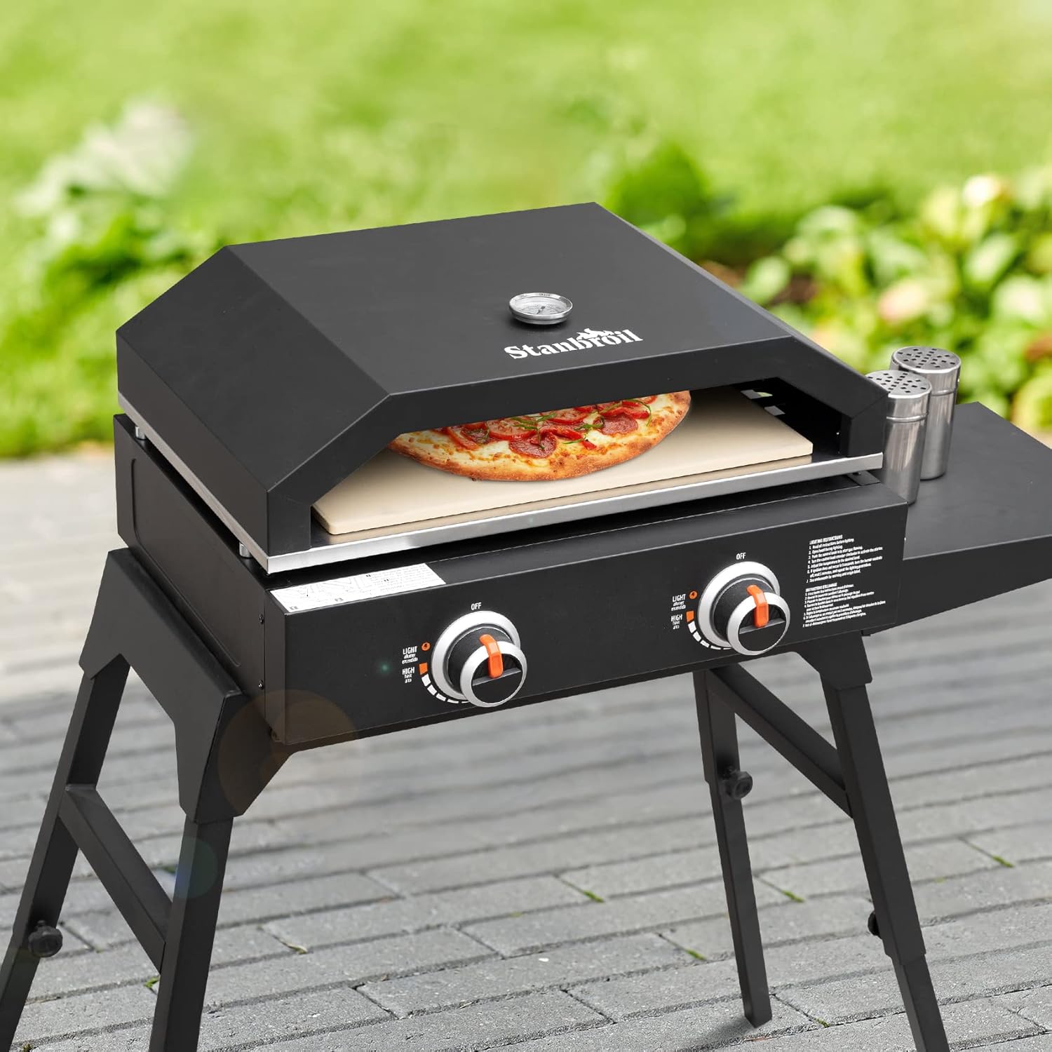 Outdoor Pizza Oven for Tabletop Griddles with Temperature Gauge and Pizza Stone U9326