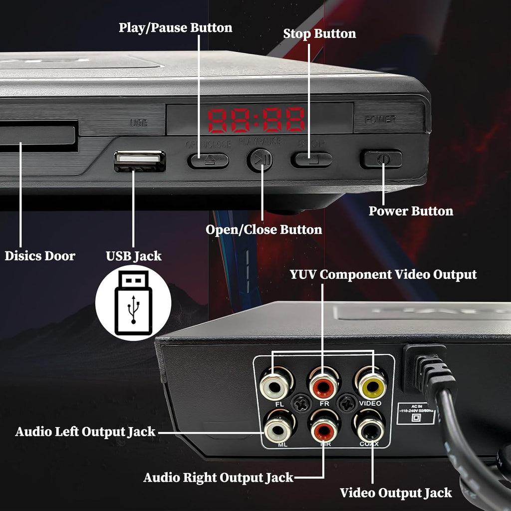 Mini DVD Player for TV with 1080P HD, AV Output and Remote Control D6984