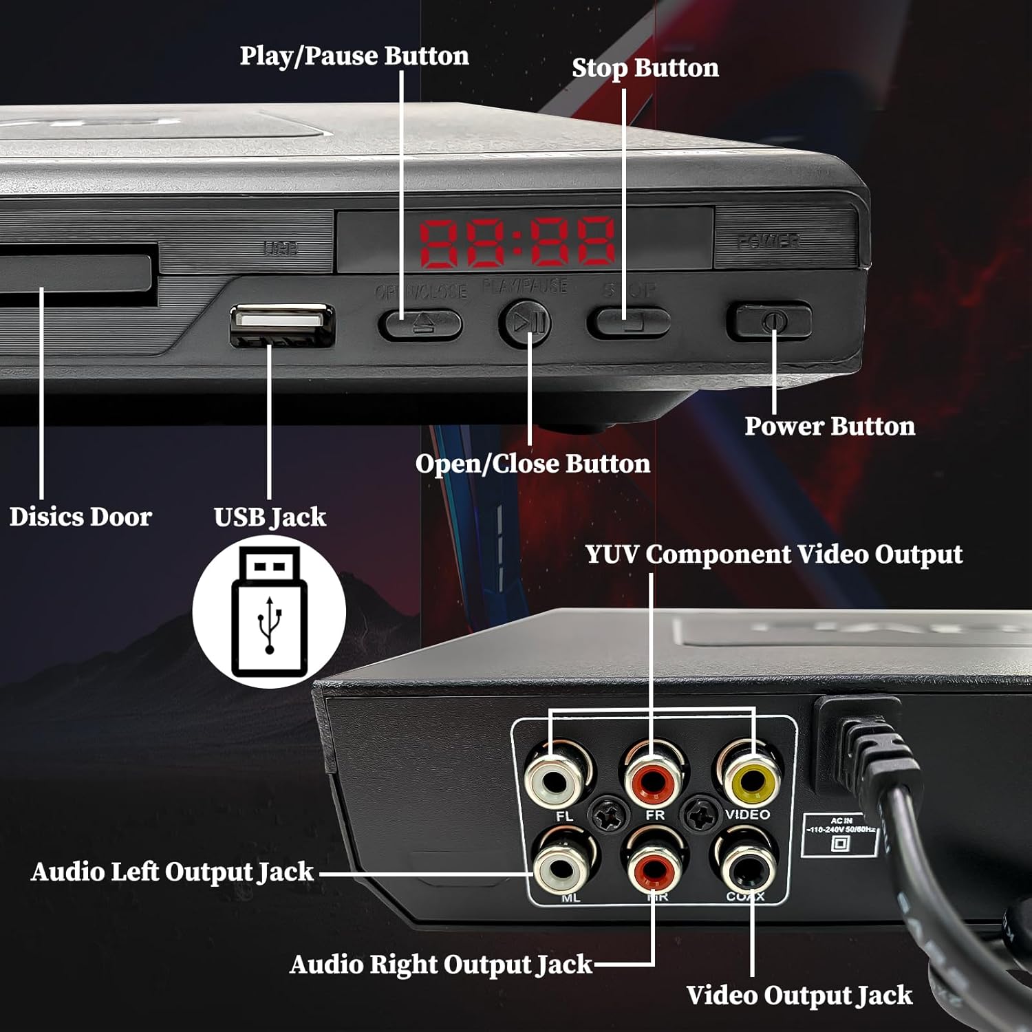 Mini DVD Player for TV with 1080P HD, AV Output and Remote Control D6984