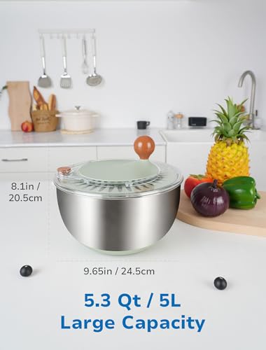 Stainless Steel Salad Spinner with Drain, 5.3 Qt D726652