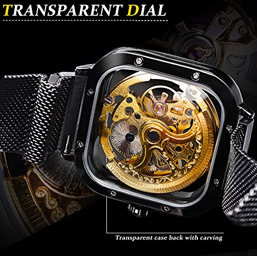 Skeleton Automatic Mechanical Watch for Men, Stainless Steel, Transparent Dial J884591