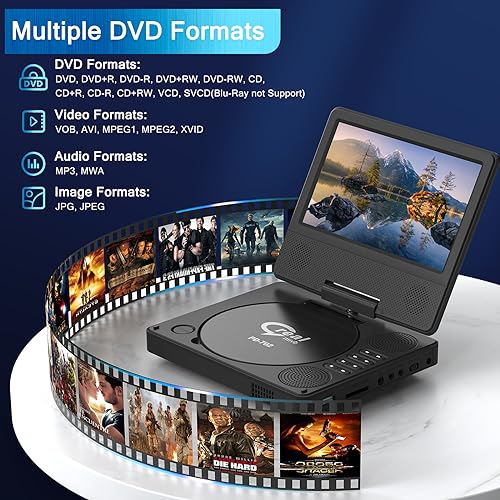 Portable DVD Player with 7.5" Swivel Screen, 5-Hour Battery, SD/USB/CD Support, Black W579