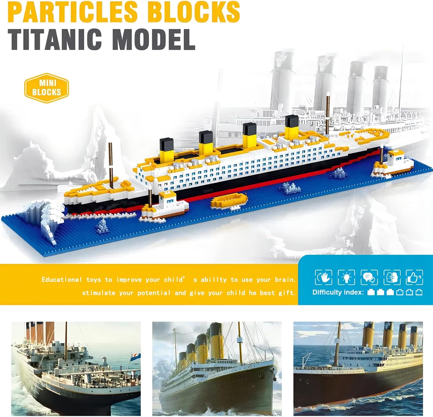 Titanic Ship Micro Mini Building Blocks Set, 1860pcs 3D Model, DIY Bricks Toy for Adults and Kids 14+ U4137